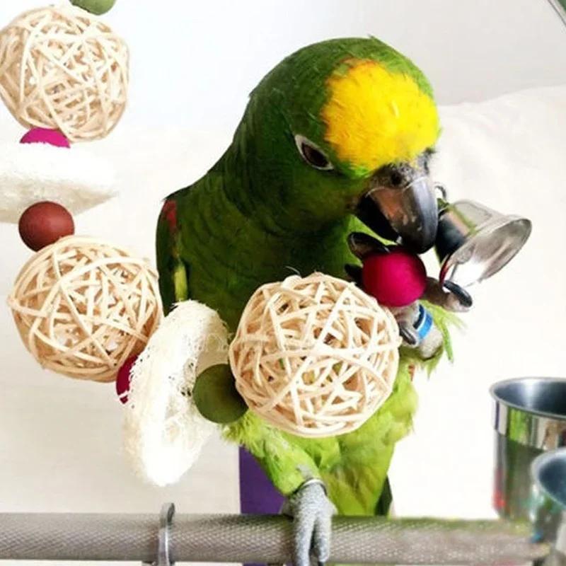 Bird Pet Bites Toy Parrot Macaw Luffa Bell Swing Scratcher Climb Toys Cockatiel Colour Random Wholesal