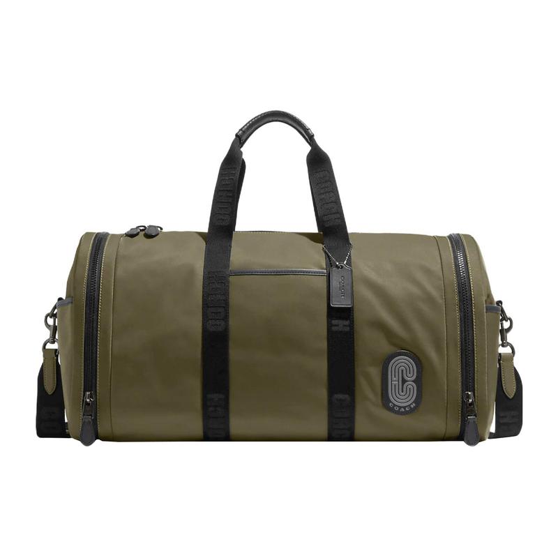 

COACH Max 50 Large Capacity Zipper Closure Natural Soft Calfskin and Nylon Gym Bag Shoulder Crossbody Handbag Large Men s Olive Green зелений