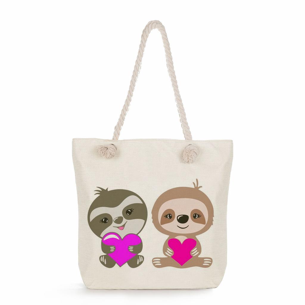 Multifunctional sloth Printed Thick Rope Shoulder Beach Bag Casual large capacity handbag 0121