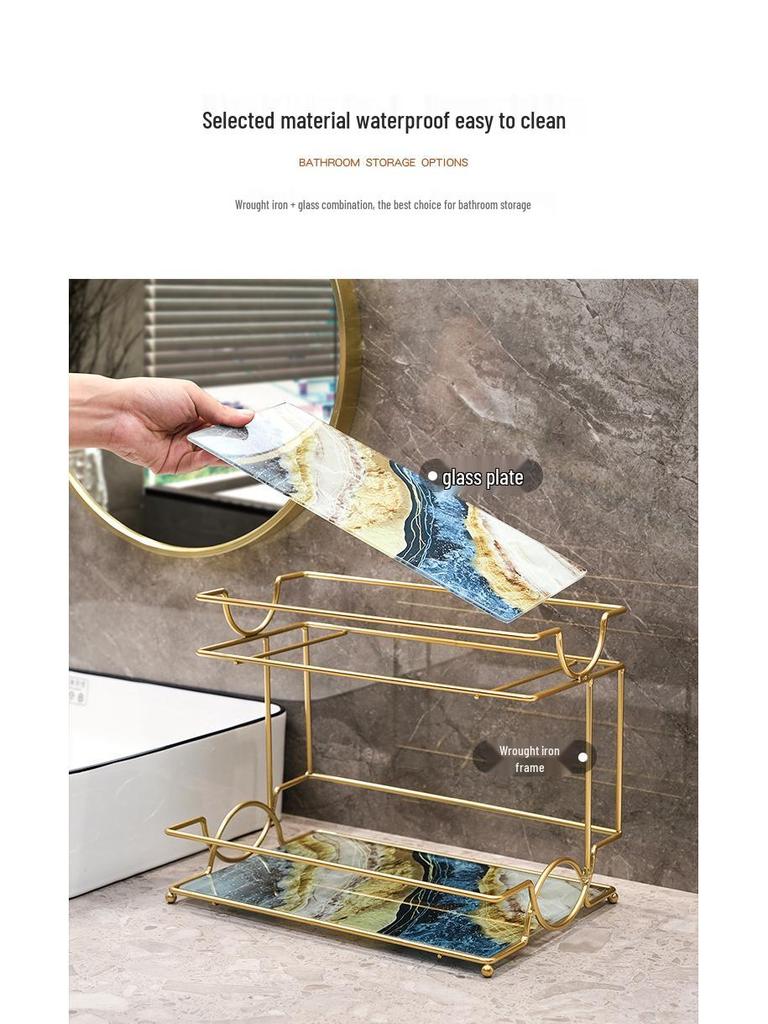 Punch-Free Double-Layer Bathroom Shelf for Skincare and Cosmetics Storage