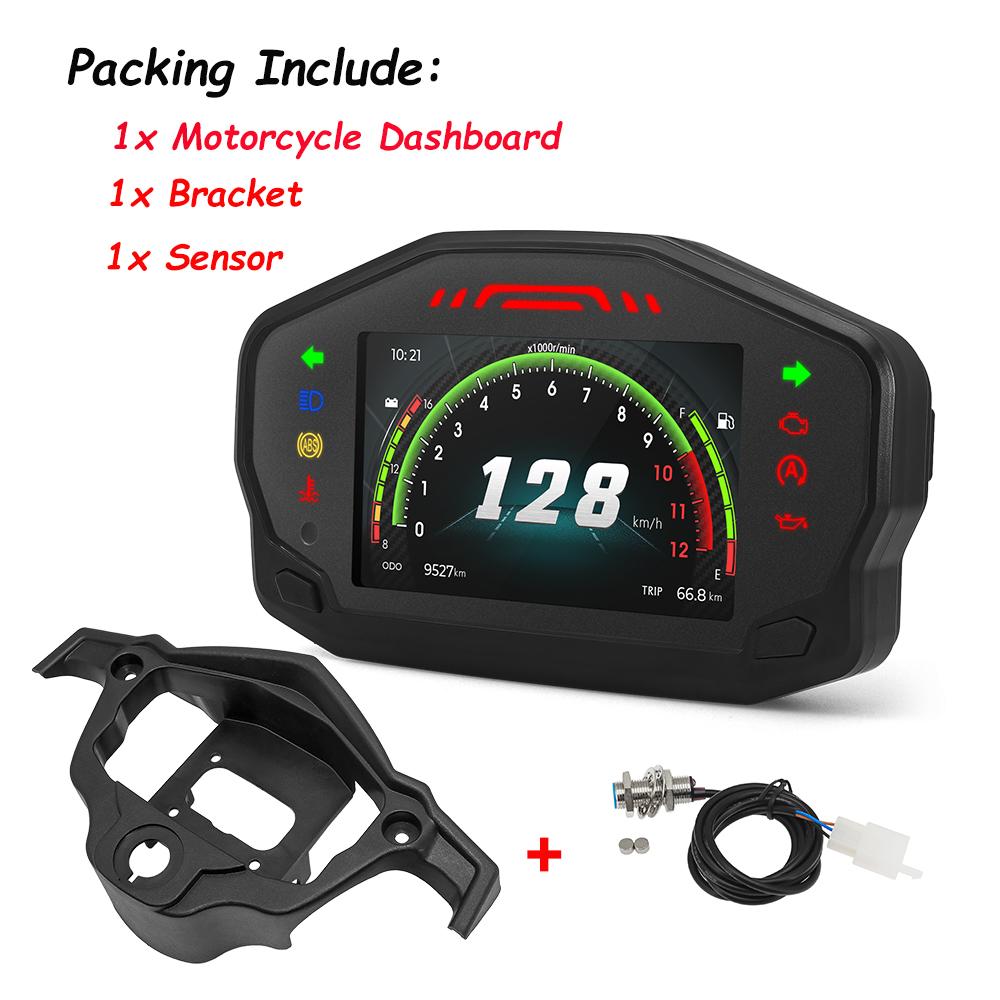 For 1,2,4 Cylinder 12V Motorcycle Universal LCD RPM Speedometer Digital Dash with Bluetooth-compatible Clock Oil Gauge Bracket