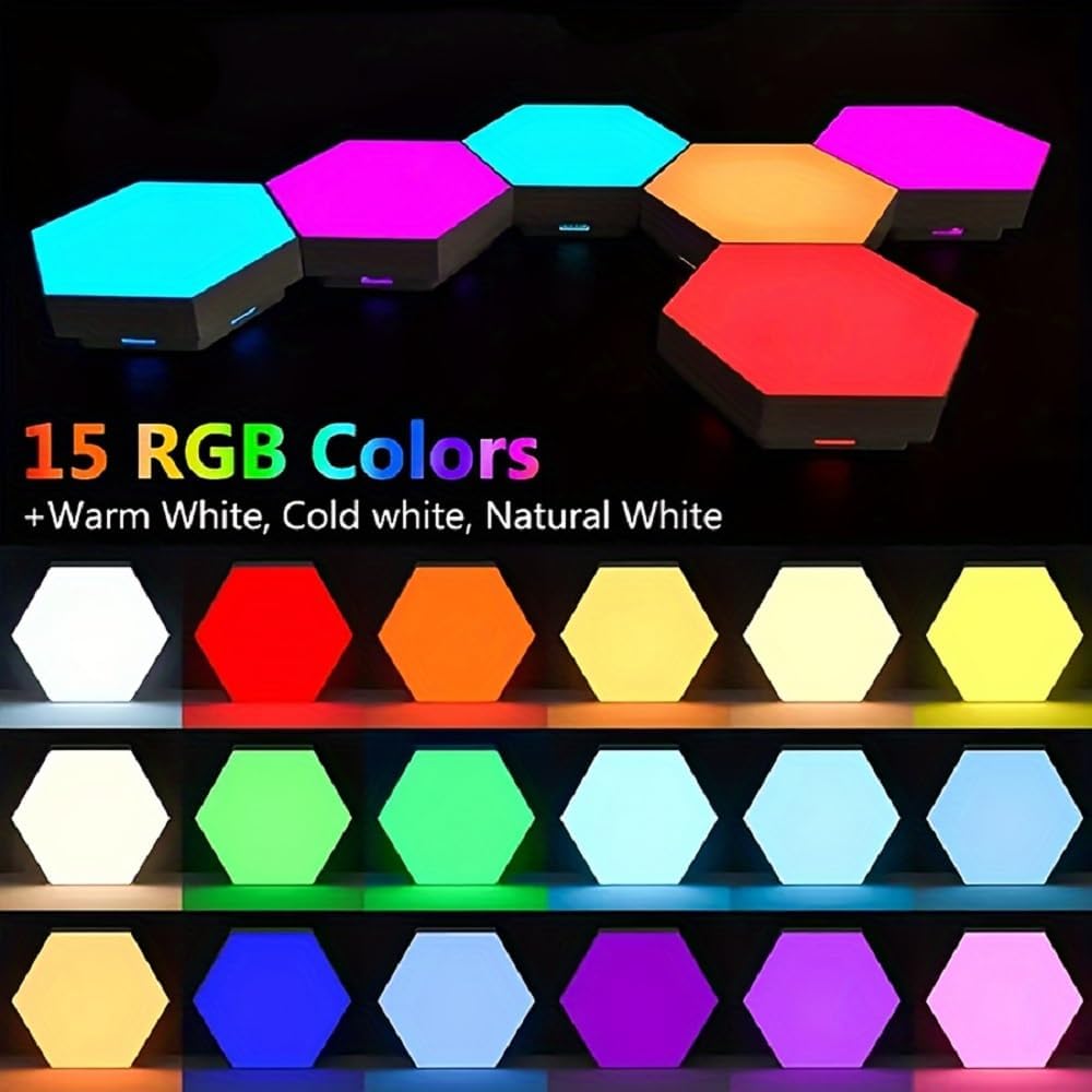 8 Pack Hexagon Light Panels - Smart RGB Hexagon LED Lights Wall Lights with APP & Remote Control Cool Music Sync Gaming Lights for Lving Room,