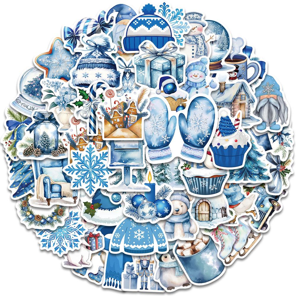 50PCS Blue Winter Christmas Graffiti Stickers DIY Phone Case Stationery Luggage Notes Waterproof Stickers