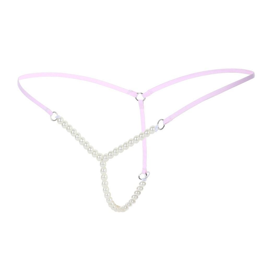 Sexy Women Pearl G-String And Thongs Solid Low Waist Underwear 