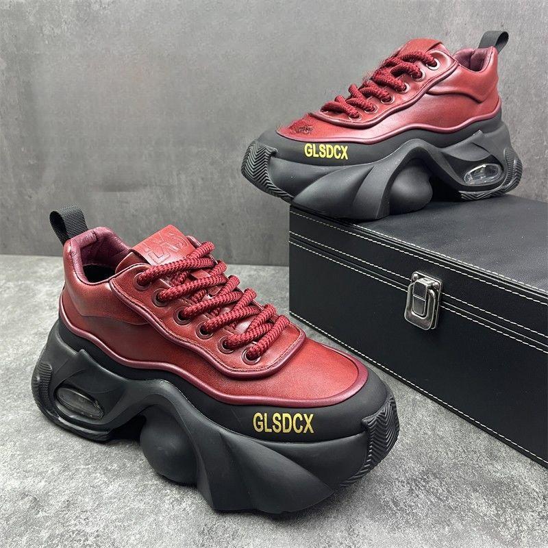 2024 Spring & Fall Men's Trendy Thick Sole Leather Sneakers - Non-slip & Wear-resistant.