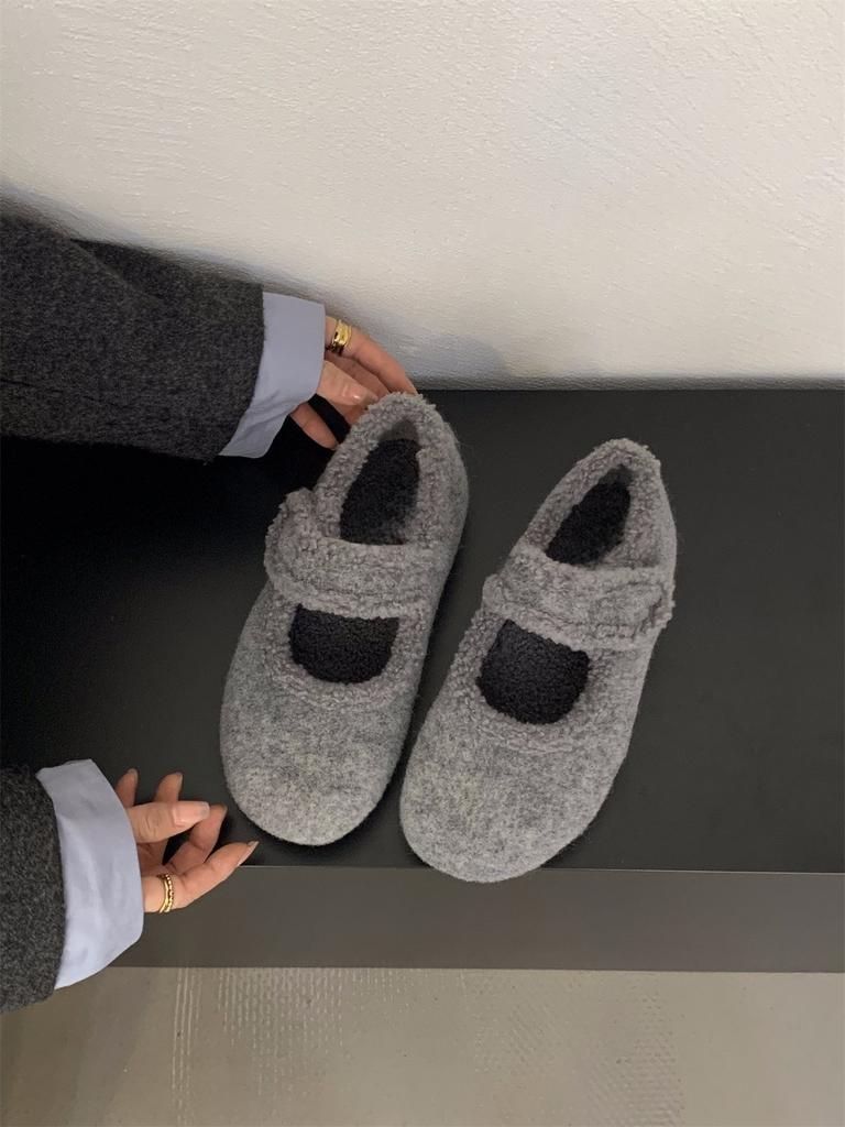Mary Jane Mao Mao shoes shoes 2025 autumn and winter velvet gray single shoes platform Birkenstocks