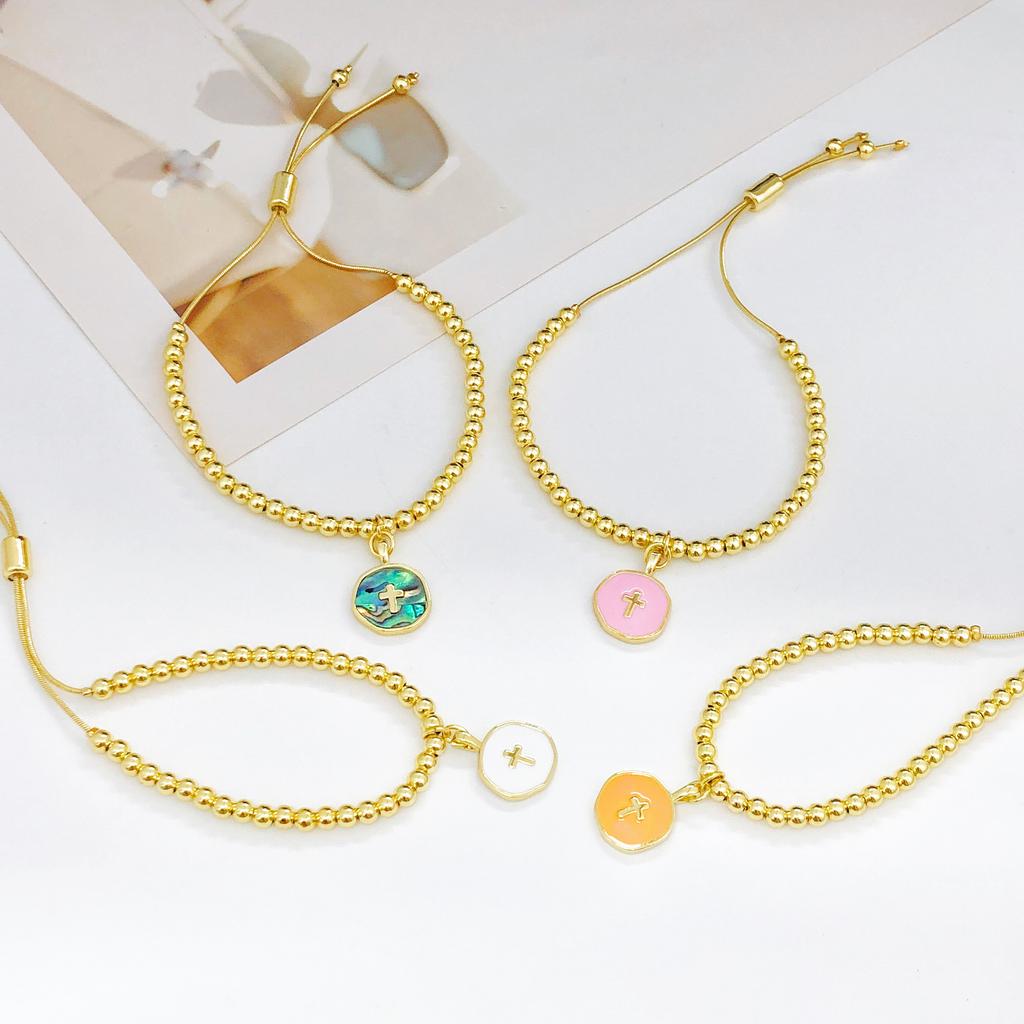 Simple Round Cross Copper Bead Chain Bracelet Adjustable Drawstring Charm Bracelet Classic for Men Women Party Wedding Jewelry