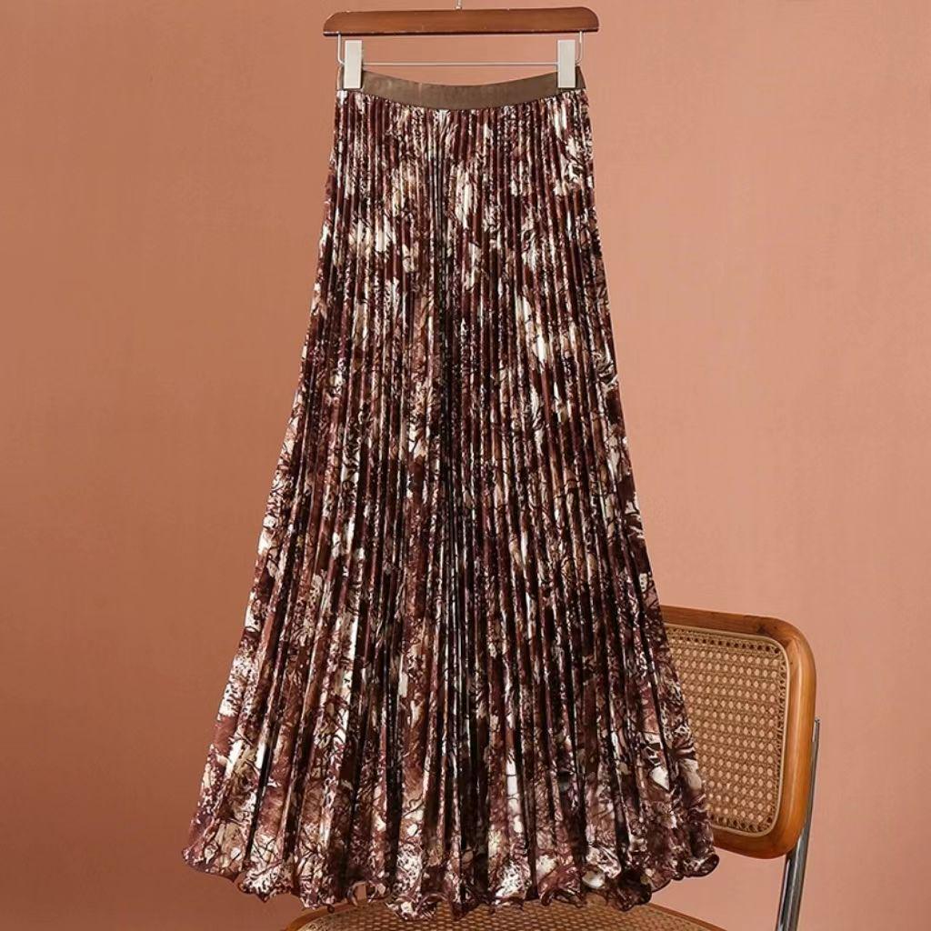 Korean Style Textured Pleated Midi Skirt - High Waist, A-Line, Versatile for Commute