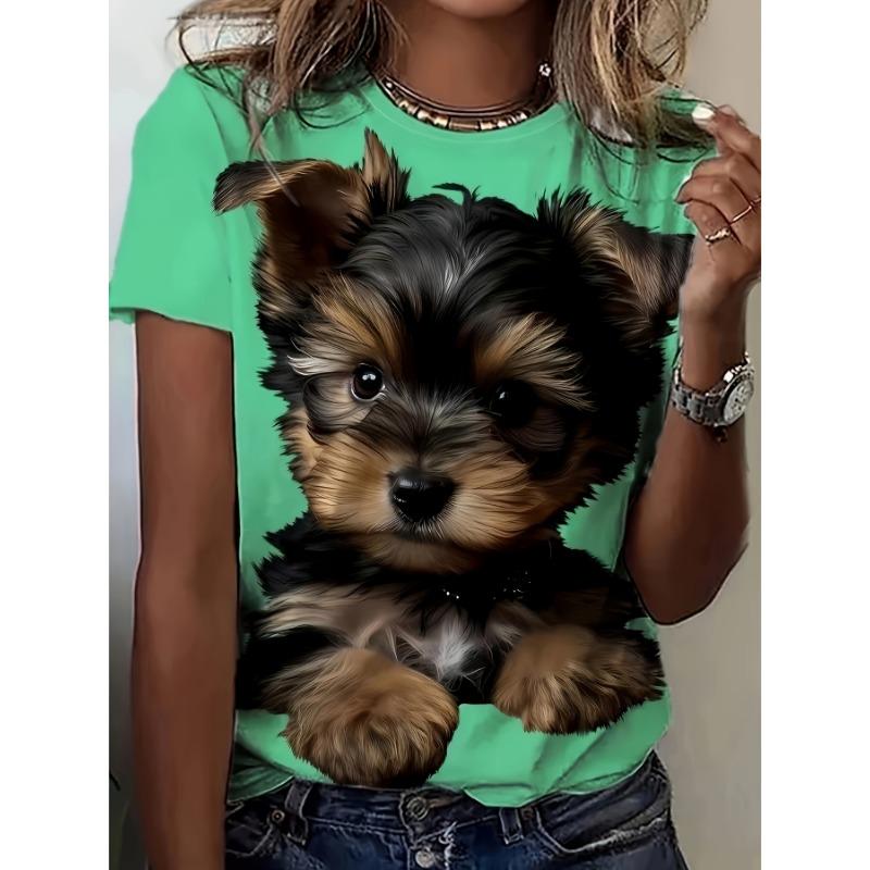 

Женская одежда Футболка с 3D принтом животных и собак, праздничный круглый вырез, повседневный, универсальный, удобный, с короткими рукавами, летний топ XL