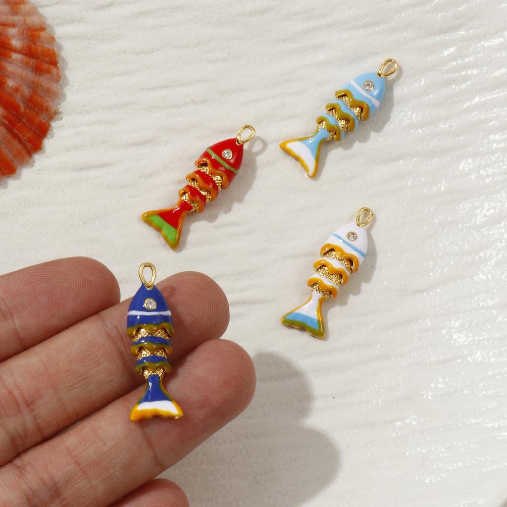 1pc Movable 3D Fish Brass Charms 18K Gold Plated Enamel Size Fish Pendant for DIY Necklace Ocean Jewelry 28mm X 9mm