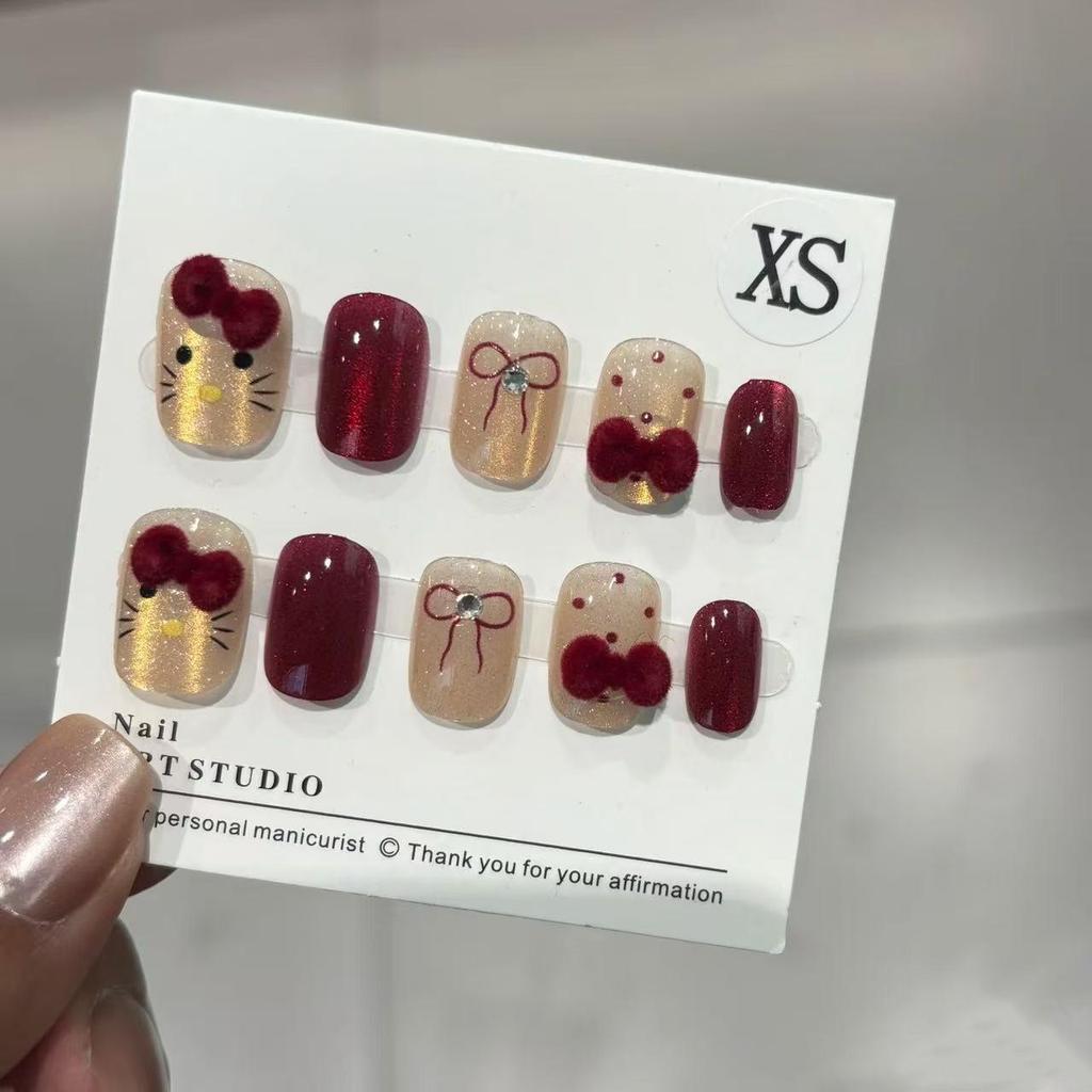 Pink Heart Bow French Cat Nails: Cute, Skin-Brightening Press-Ons for Students