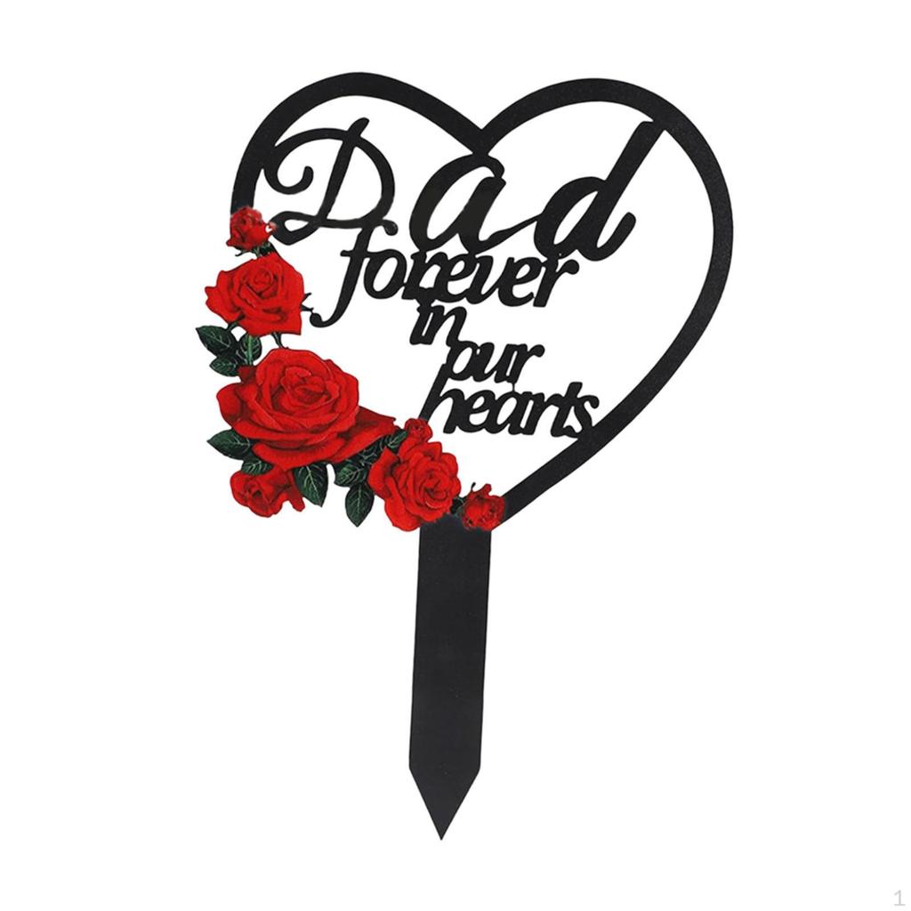 Decorative Metal Memorial Plaque for Lawn Garden Openwork Heart Water Resistant Cemetery Theme