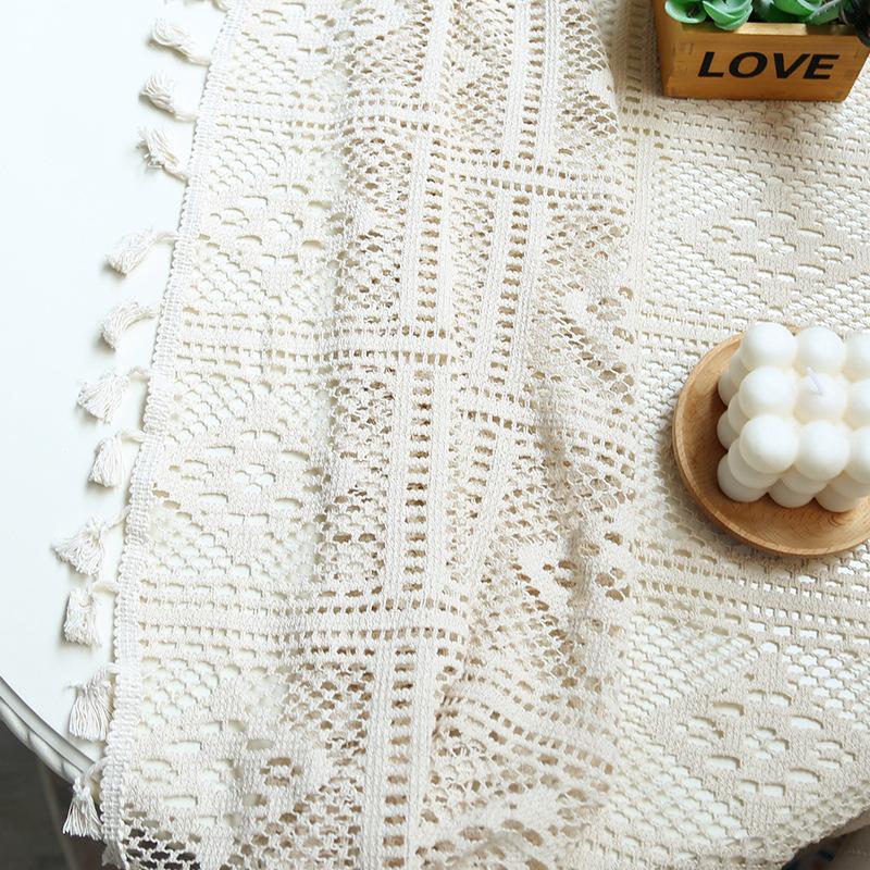 Amerikanische rutschfeste Häkelspitze Runde Tischdecke Esstischdecke Retro Couchtisch Tischdecke Schrankabdeckung Handtuch Staubdicht Polyester Baumwolle