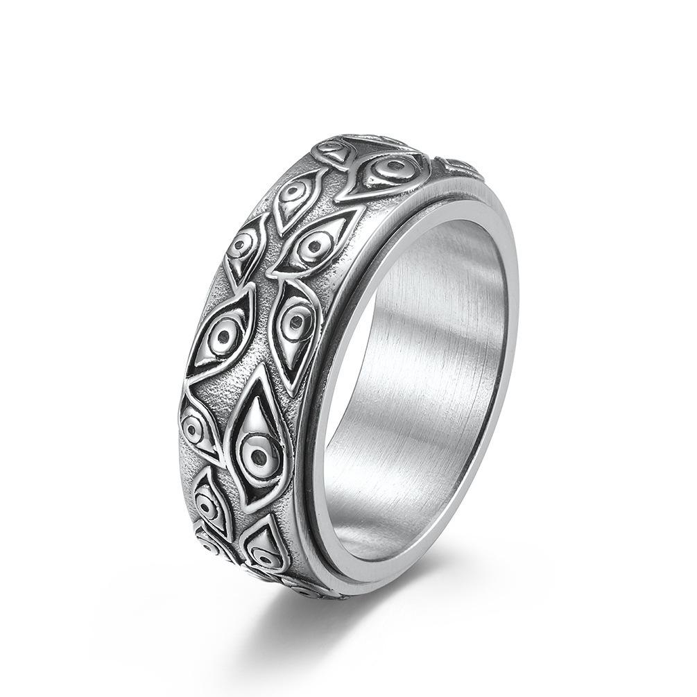 Rotatable Evil Eye Titanium Steel Stress Relief Ring Vintage Artistic Jewelry