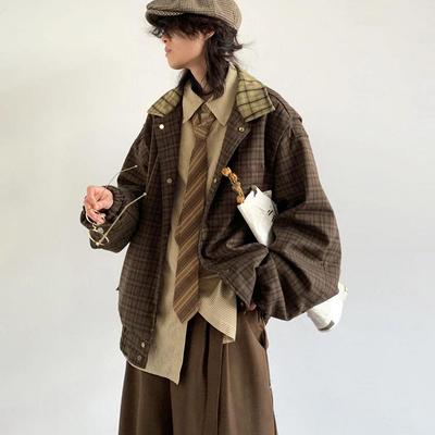 Jaro podzim oversized barevný patchwork pánská kostkovaná bunda luxusní pánská návrhářka japonský styl vintage oblečení