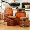Glazen Bewaarpot Met Bamboe Deksel Voor Keukenorganisatie En Decoratie Geometrisch Patroon Koekjesbus