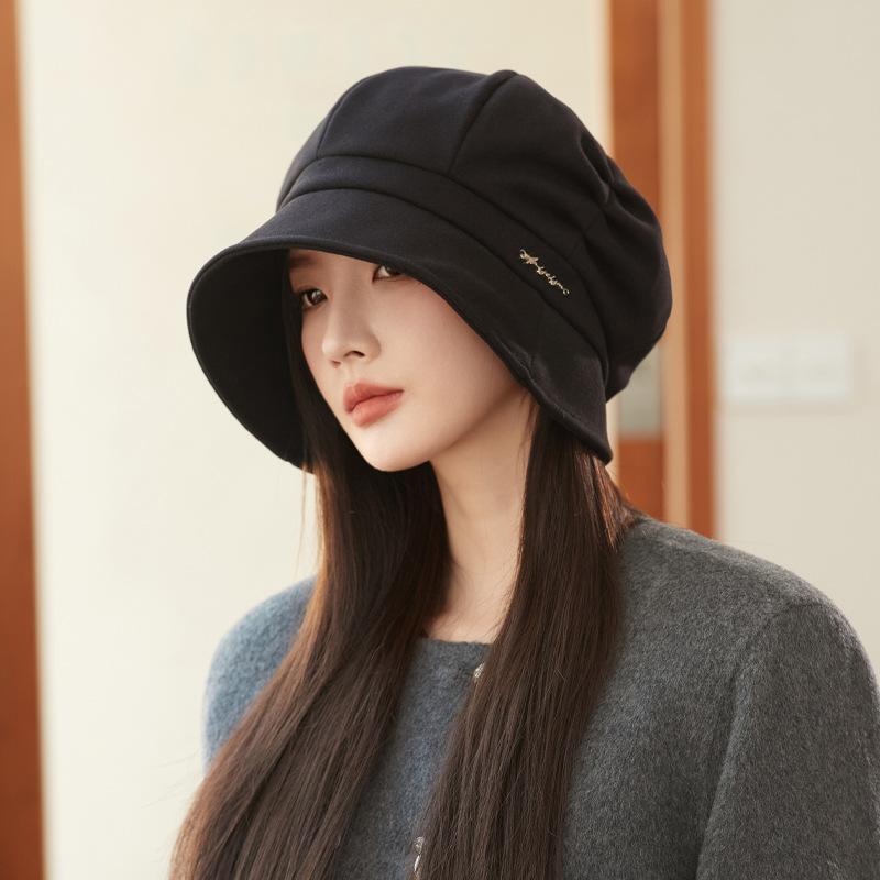 Korean Style New Style Octagonal Hat Fashionable High End Metal Label Pile Hat Autumn and Winter Thermal Basin Hat Trendy