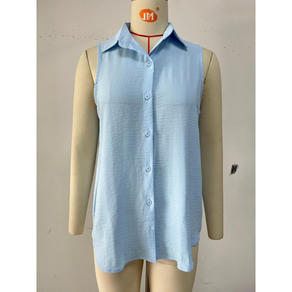 Spring Summer New Women's Solid Color Lapel Button Chiffon Vest Top Casual Daily Outerwear