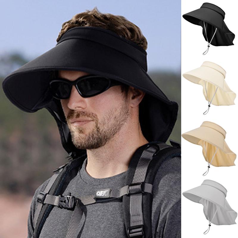 Outdoor Sun Bucket Hat for Women Men Large Brim Shawl Sun Hat Ice Silk UV Protection Sunshade Empty Top Cap Hiking Fishing Climb Visors Headwear