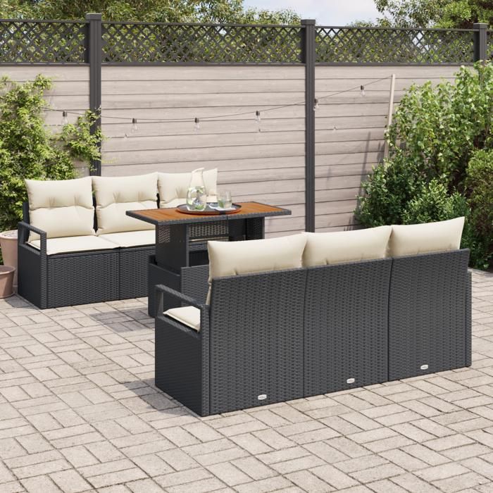 Ensemble de 7 Canapés de Jardin avec Coussins Rattan Poly Noir, Canapé de Jardin 2 Places avec Rangement et Coussins Rattan 3358392