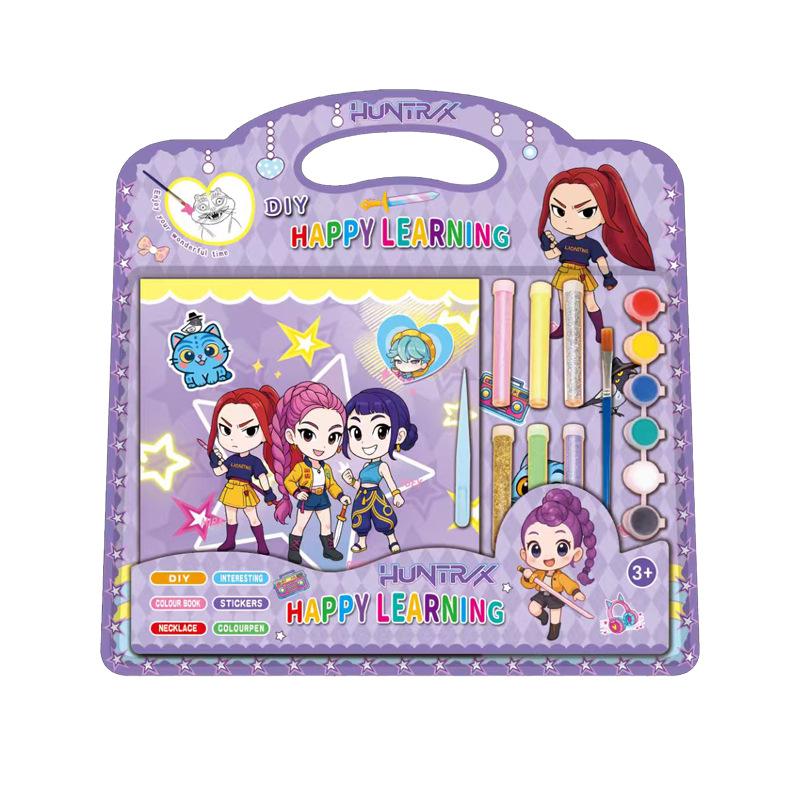 KPOP Witch Group DIY Coloring & Glitter Makeup Book with Sanrio Watercolor Set