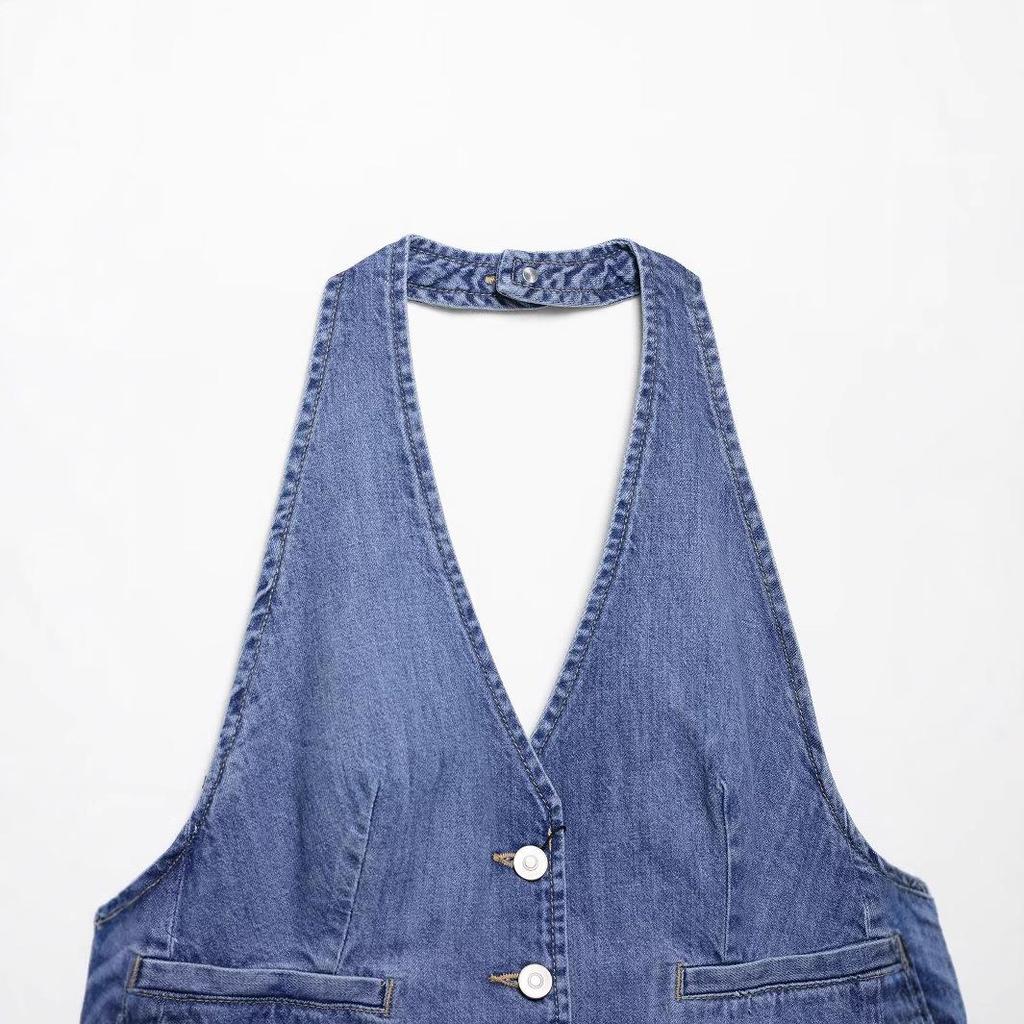 2025 Spring Women's European & American Style Fashion Denim Backless Top