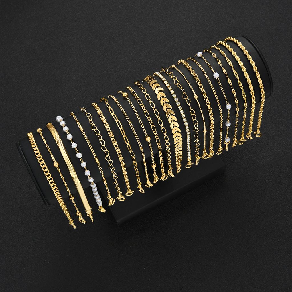 23pcs Fashion Minimalist Gold Color Bracelet Sets for Women Vintage Elegant Pearl Snake Chain Bracelet Daily Party Jewelry Gifts