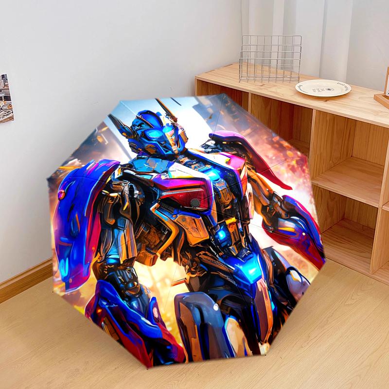 

1 PC Automatic Folding Umbrella - Mech Warrior Pattern, Portable & Foldable Design with 8 Ribs, Christmas Birthday Gifts