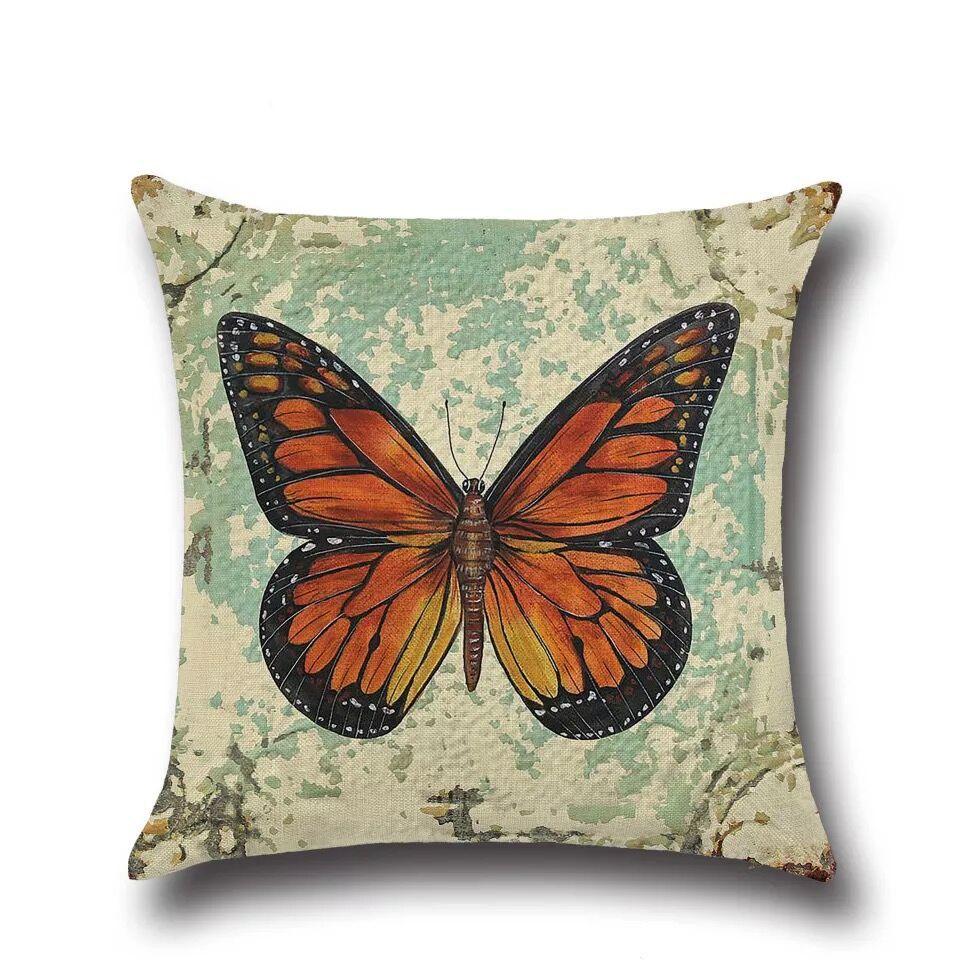Vintage Butterfly Pattern Throw Pillow Cover Classical Artistic Style Decorative Cushion Case Sofa Bed Home Decor Pillowcase