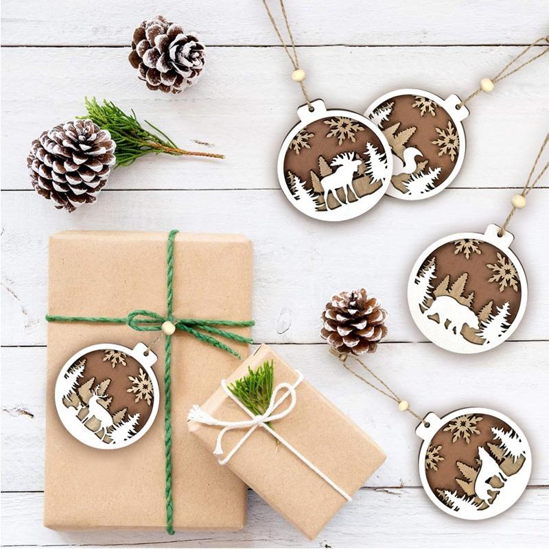 Noel Ahşap Kolye 3D Geyik Noel Baba Ağacı Asılı Süsler Noel Dekor