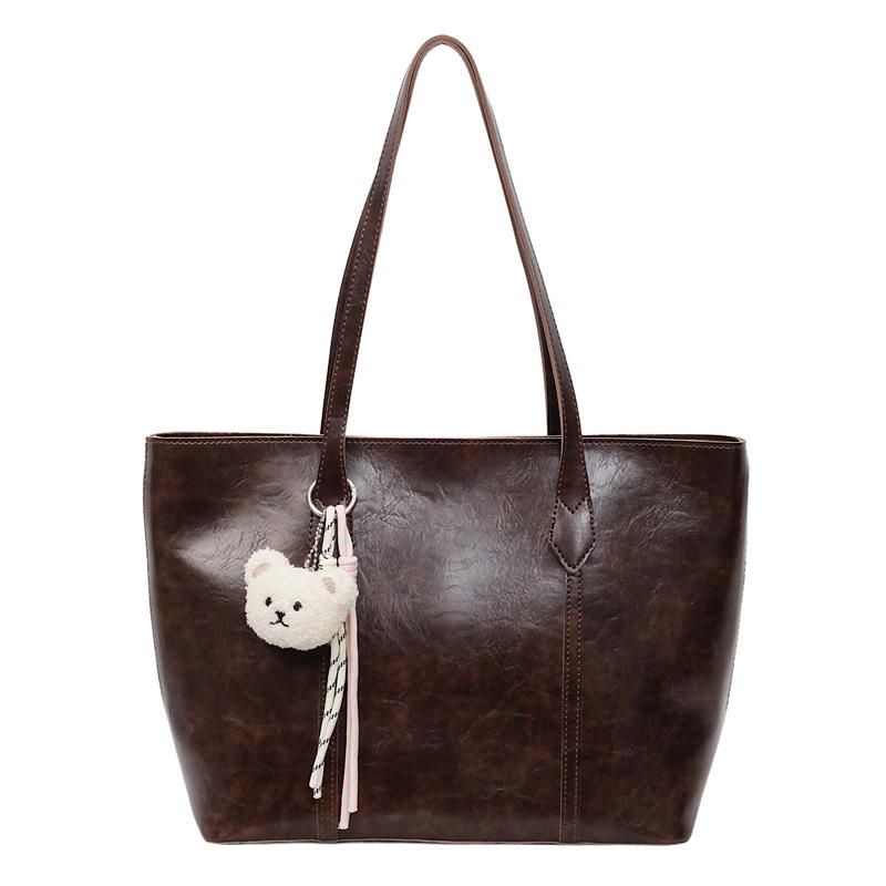 

Женская ретро-сумка-тоут большой вместимости - Универсальная осенне-зимняя наплечная сумка для шопинга и поездок на работу No Pendant кофейный