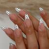 24pcs Medium Almond Shape False Nails Elegant Vintage White French-Style Press-On Nails Black White Contrasting Polka Dot Pattern Artificial Nails