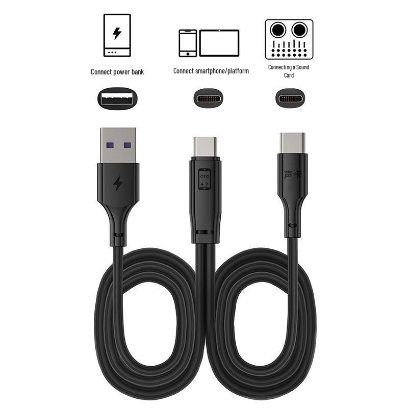 OTG Adapter Cable: Type-C to USB Live Sound Card with Dual C Charging