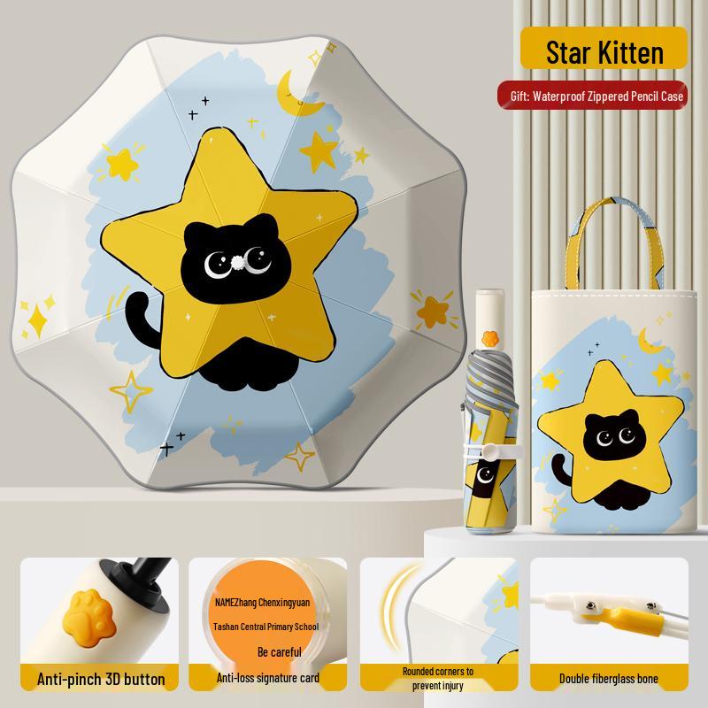 Dual-Use Automatic Folding Children's Umbrella with Ring Buckle – Sun Protection for School Boys and Girls