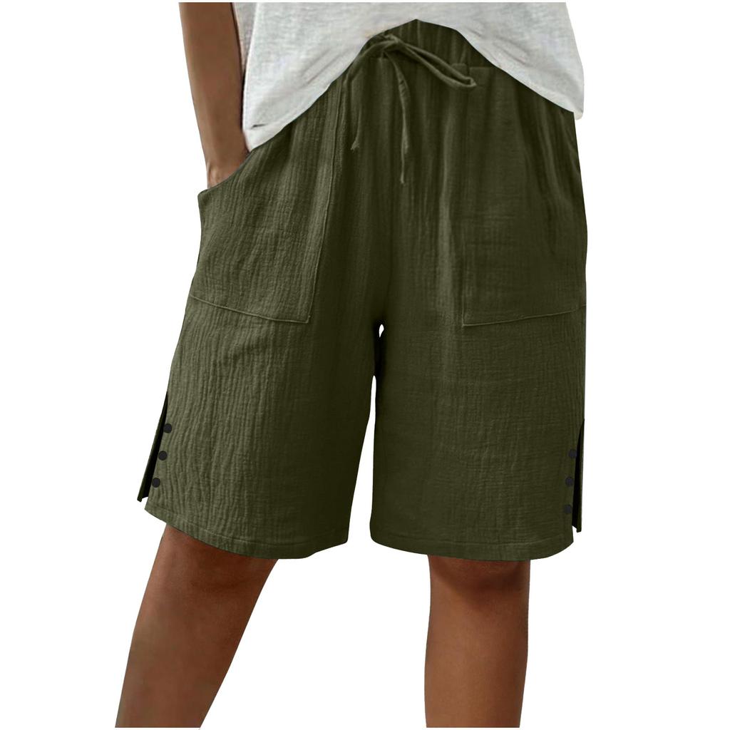 Women's Large Shorts Summer Casual Wide Leg Knee High Waist Cotton Pocket Long Shorts