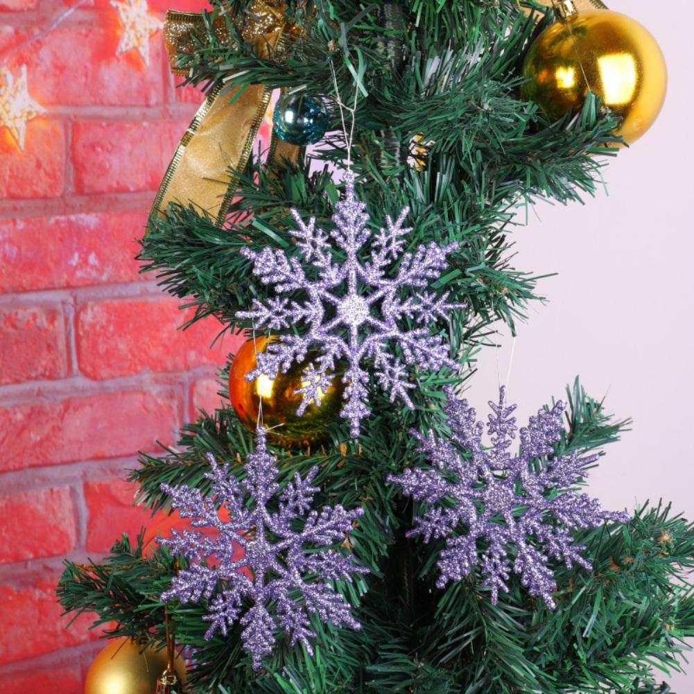 12pcs Snowflake Ornaments Plastic Glitter Snowflakes Ornaments For Winter Christmas Tree Hanging Decorations