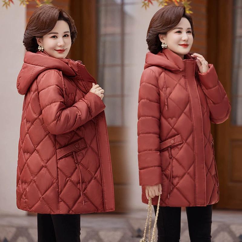 

Осень и Зима Пальто для Женщин Среднего Возраста Элегантные Теплые Зимние Парки Свободная Верхняя Одежда Женские Куртки с Капюшоном XXXXXL кирпич красный