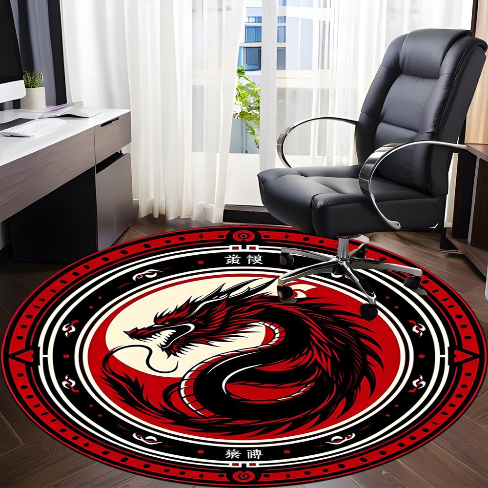 1 szt. Okrągły dywanik biurowy ze smokiem YinYang, pod krzesła biurowe, do sypialni, salonu, wystrój domu, dekoracja pokoju, dostępny w różnych rozmiarach