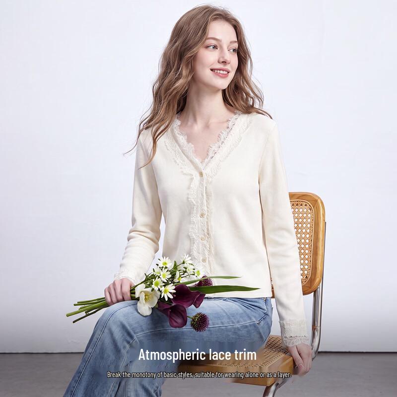 Women's Elegant V-Neck Lace Knit Cardigan