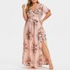 L-5XL Women's Fashion Summer Spring Short Sleeve V-Neck Casual Dresses
