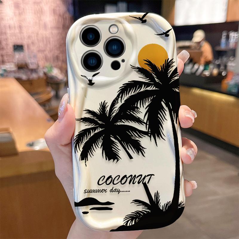 Sunset Coconut Tree Case for iPhone 17 Air 16 E 15 14 Plus 13 12 Mini 11 Pro Max Liquid Silicone Shockproof Soft Covers Funda