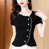 French Ruffled Short-sleeved T-shirt for Women In Summer New Fashionable Short Waist Top Beautiful Chic Small Shirt