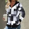 Autumn Women Hoodies Fashion Plaid Pattern Zipper Placket Cardigan Jacket Regular Fit