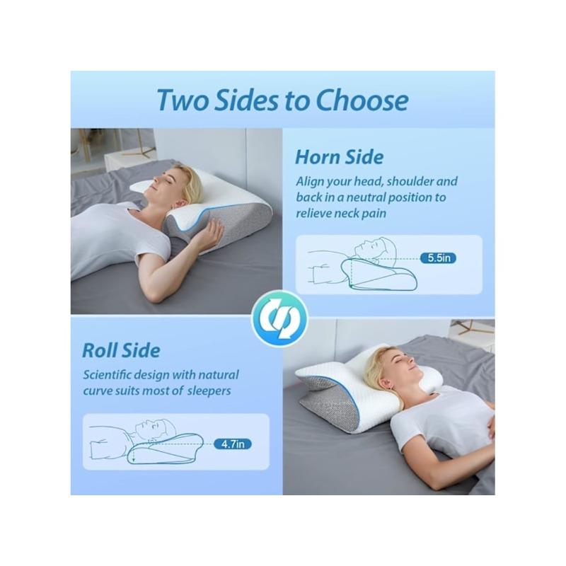 Ergonomic butterfly-shaped cervical pillow, made of memory foam, relieves pain.
