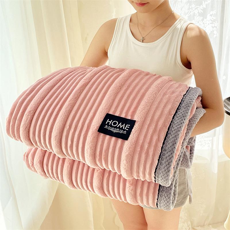 Milk Rabbit Fluffy Blanket - Mother & Child Striped Fleece, All-Season Cozy Small Throw