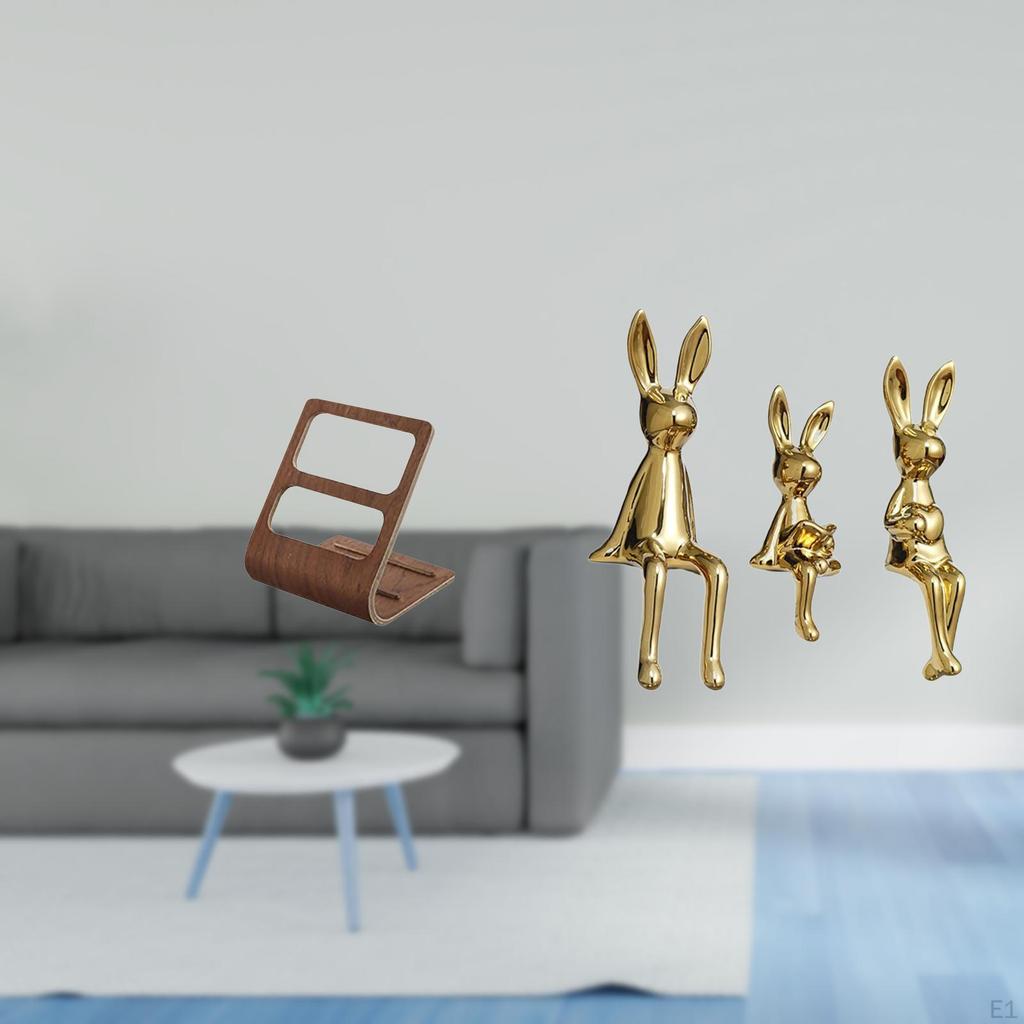 TV Remote Organizer Desktop Storage Box Bunny Family Figurine Statues Desk Display Table Centerpiece