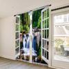 Forest Waterfall Curtain Green Rainforest Tropical Tree Plant Jungle Nature Scenery Landscape Window Drapes Curtains Set Of 2 Made Polyester