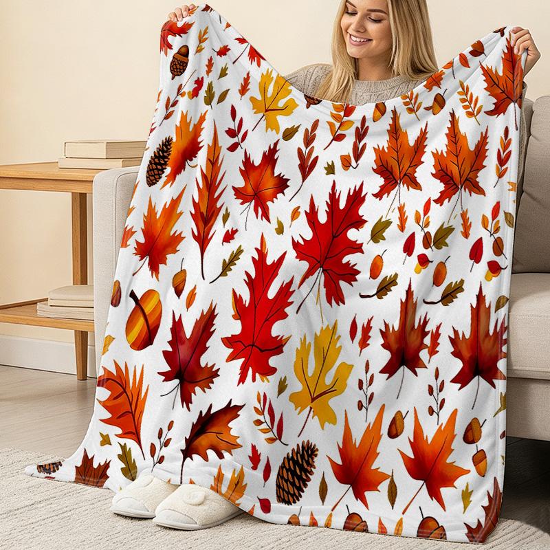 Autumn Leaves Series Printed Flannel Blanket Soft Warm & Cozy, Ideal for Dorm & Home, Adds Warm Fall Vibe