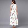 Women Plus Size Sleeveless Round Neck Dress Charming Floral Pattern Loose Mid Calf Gown