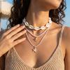 Boho Multilayer Shell Starfish Pendant Necklace for Women Imitation Pearl Conch Layered Chain Choker Girls Beach Party Jewelry